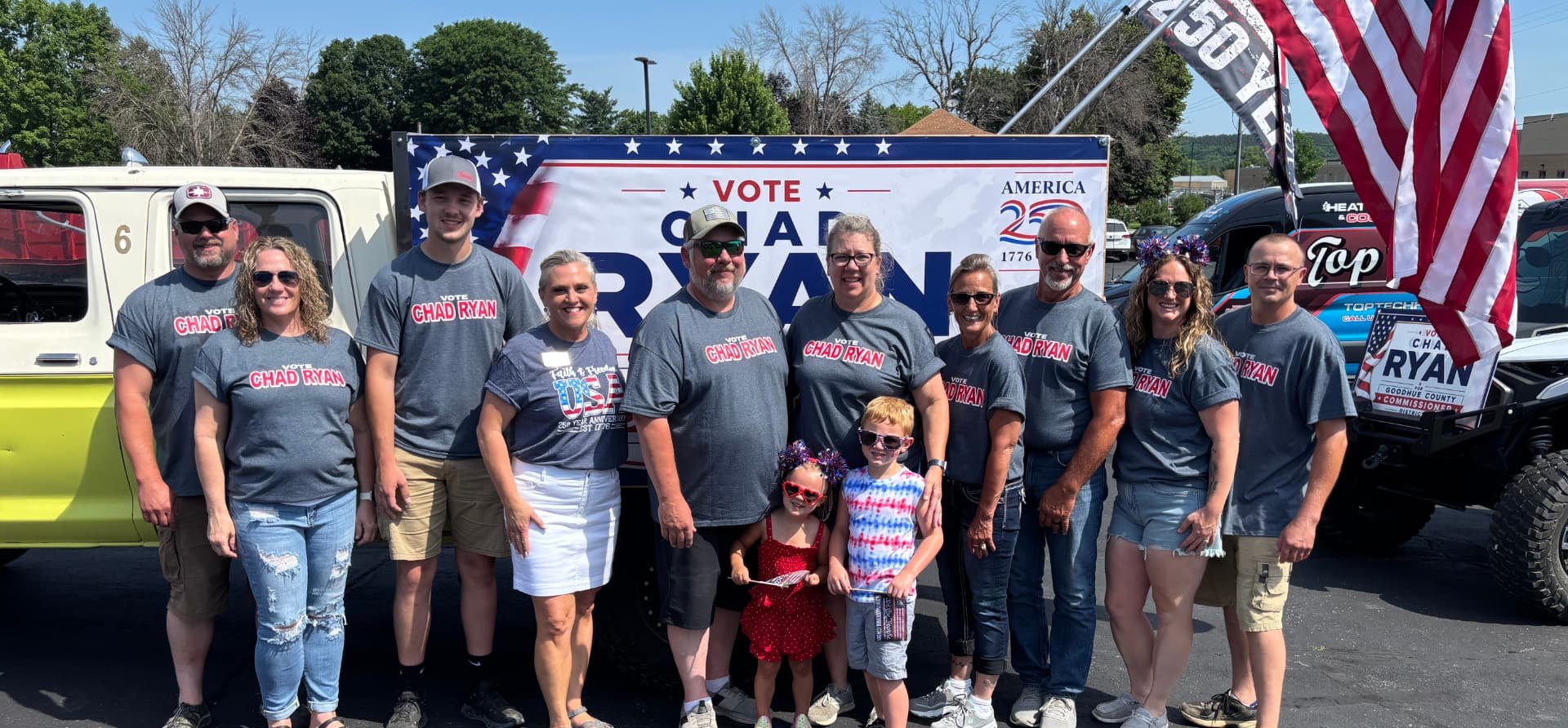 Chad Ryan and supporters, Goodhue County Commissioner campaign parade, Goodhue Minnesota.